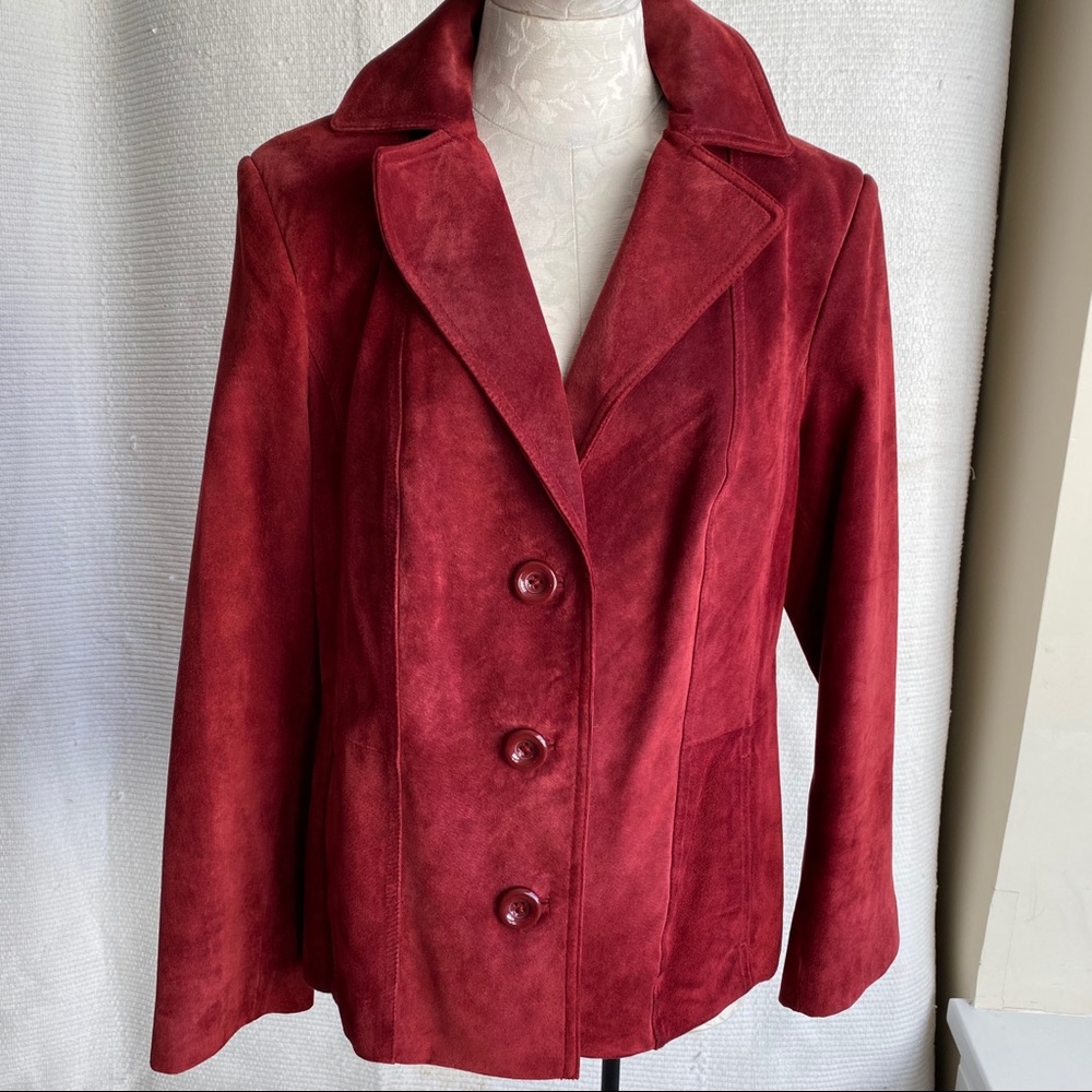 Vintage 90s L Red Suede Leather Jacket Burgundy - Picture 8 of 8